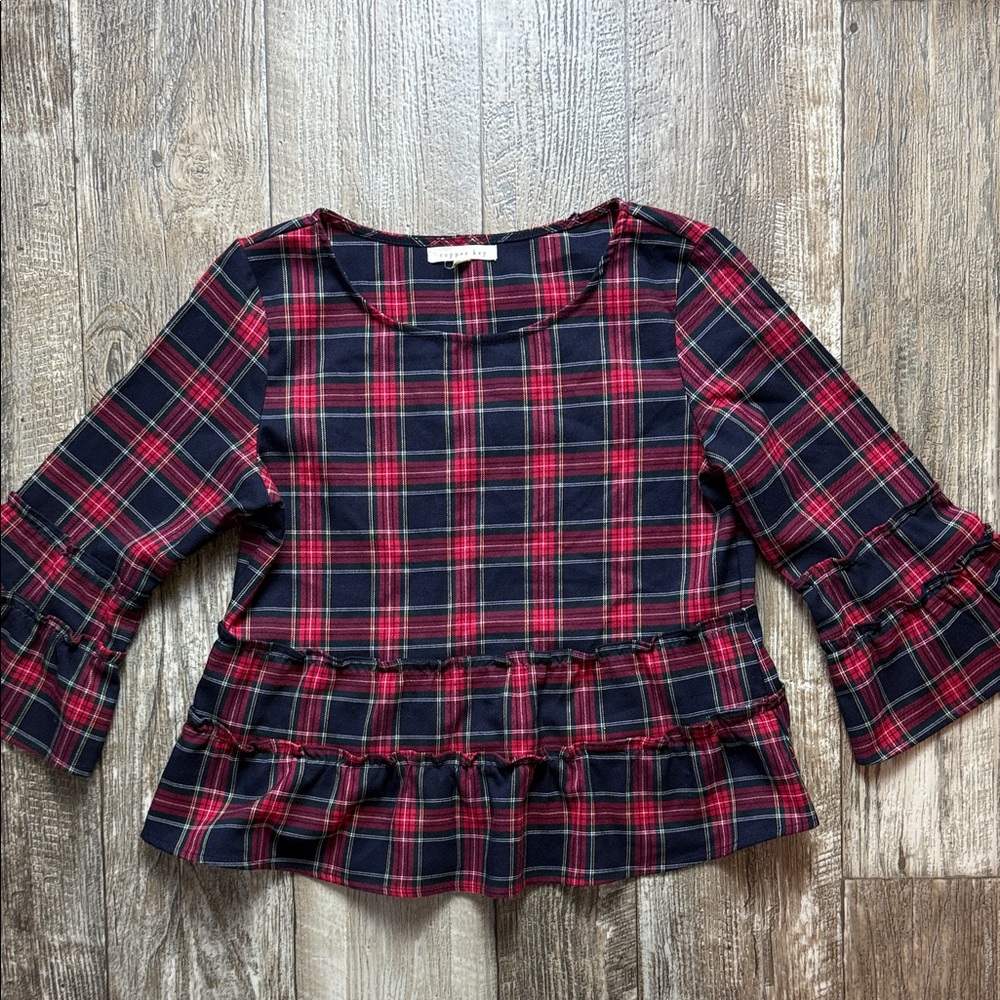 Copper Key Plaid Kids Blouse - Red and Navy, Small